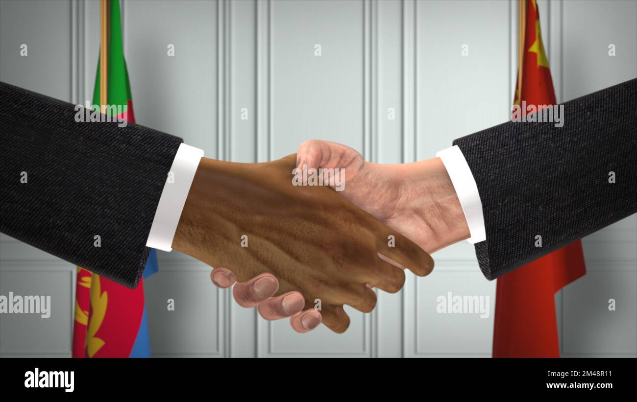 Réunion d'affaires des responsables de l'Érythrée et de la Chine. Un accord diplomatique. Partenaires poignée de main. Banque D'Images
