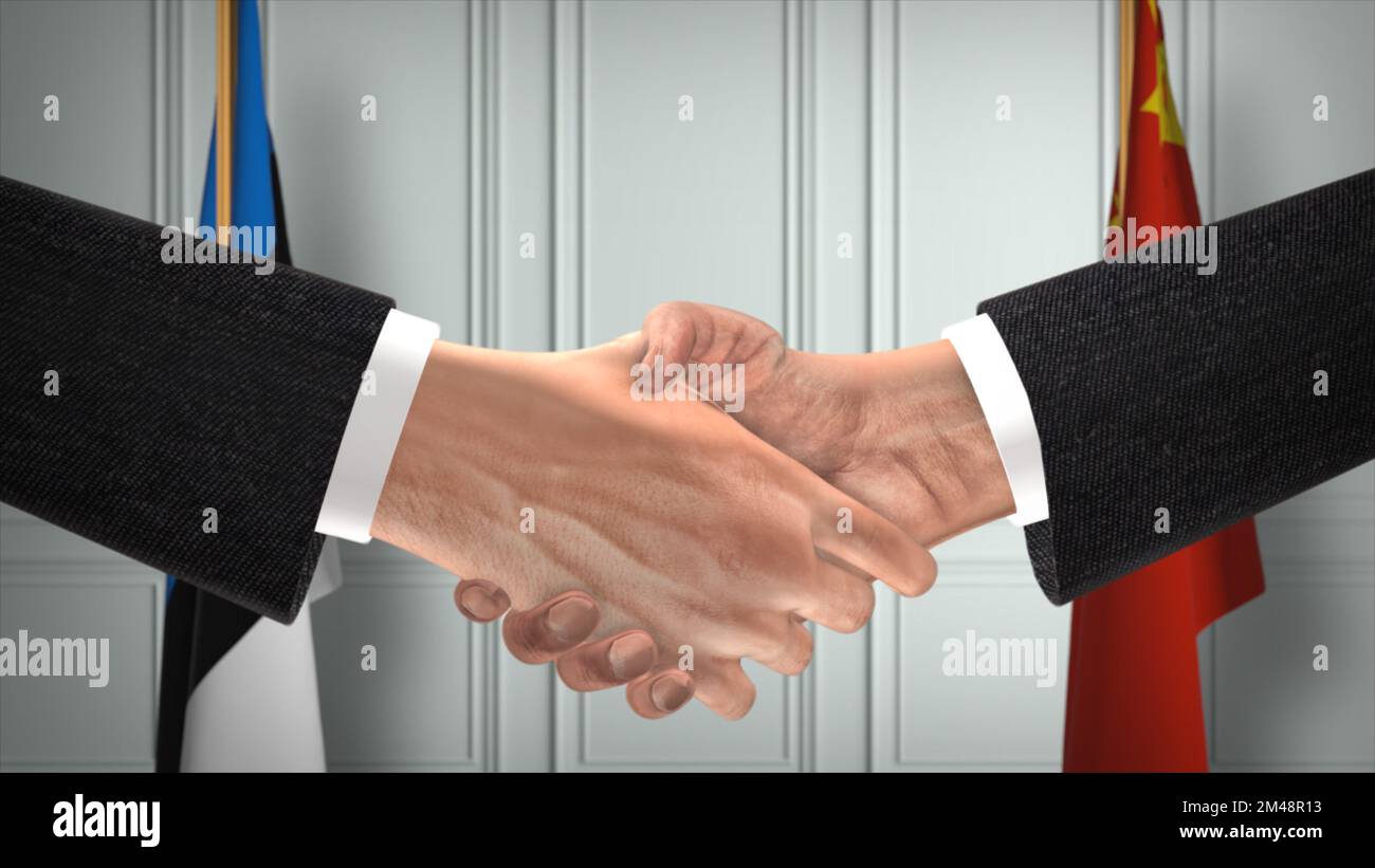Réunion d'affaires des représentants de l'Estonie et de la Chine. Un accord diplomatique. Partenaires poignée de main. Banque D'Images