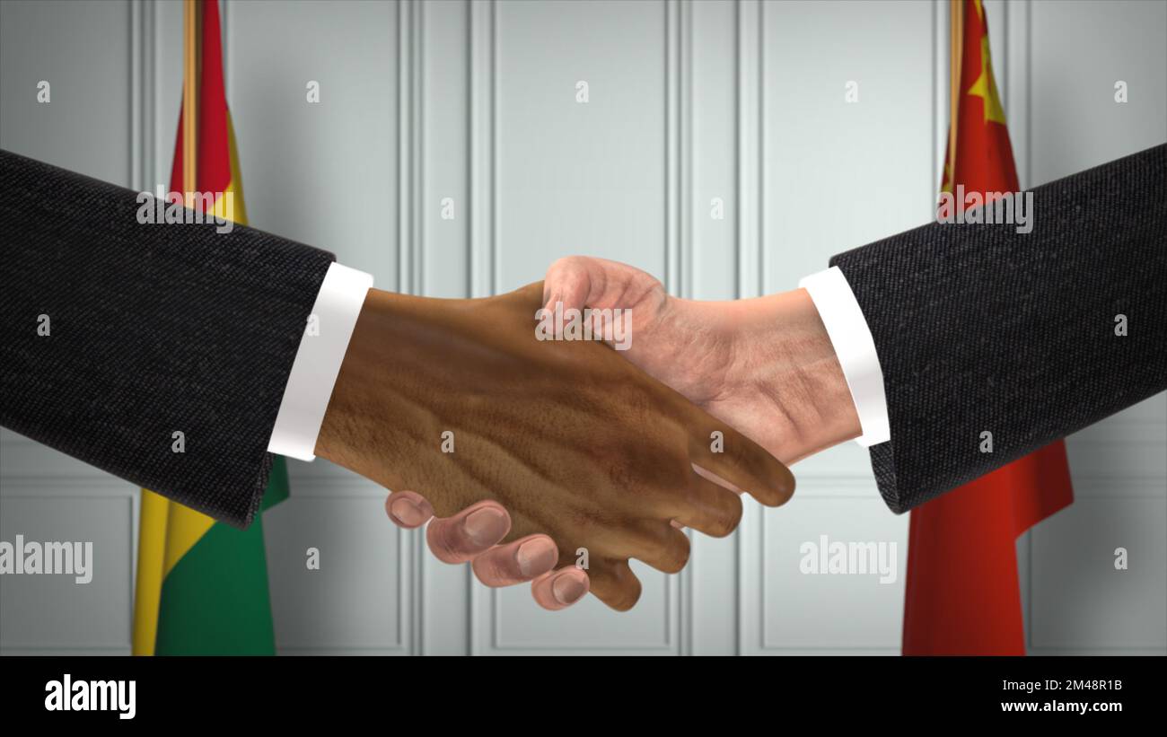 Réunion d'affaires des responsables du Ghana et de la Chine. Un accord diplomatique. Partenaires poignée de main. Banque D'Images