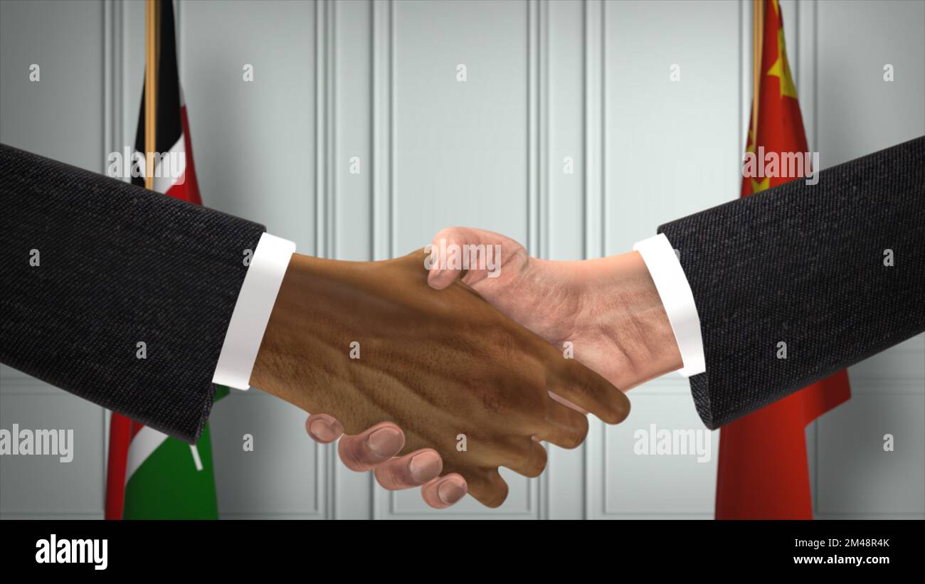 Réunion d'affaires des responsables du Kenya et de la Chine. Un accord diplomatique. Partenaires poignée de main. Banque D'Images