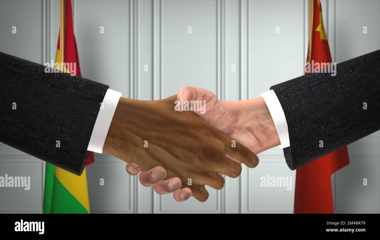 Réunion d'affaires des responsables du Mali et de la Chine. Un accord diplomatique. Partenaires poignée de main. Banque D'Images