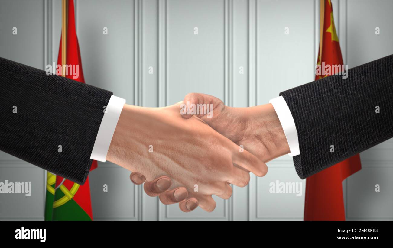 Réunion d'affaires des représentants du Portugal et de la Chine. Un accord diplomatique. Partenaires poignée de main. Banque D'Images