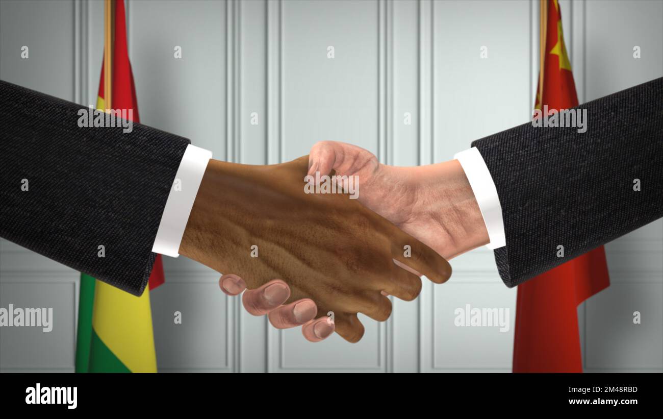 Réunion d'affaires des responsables du Sénégal et de la Chine. Un accord diplomatique. Partenaires poignée de main. Banque D'Images