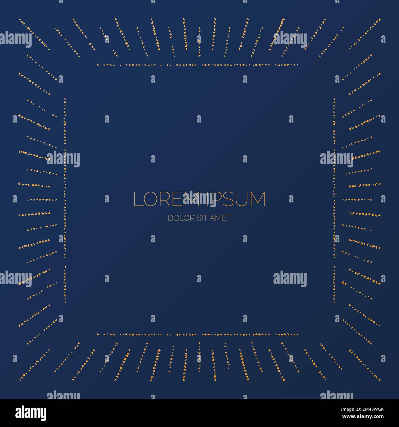 Cadre carré doré avec poutres apparentes. Bordure en relief dorée avec effets brillants. Arrière-plan rétro à rayons lumineux crépissés. Design de luxe doré Illustration de Vecteur