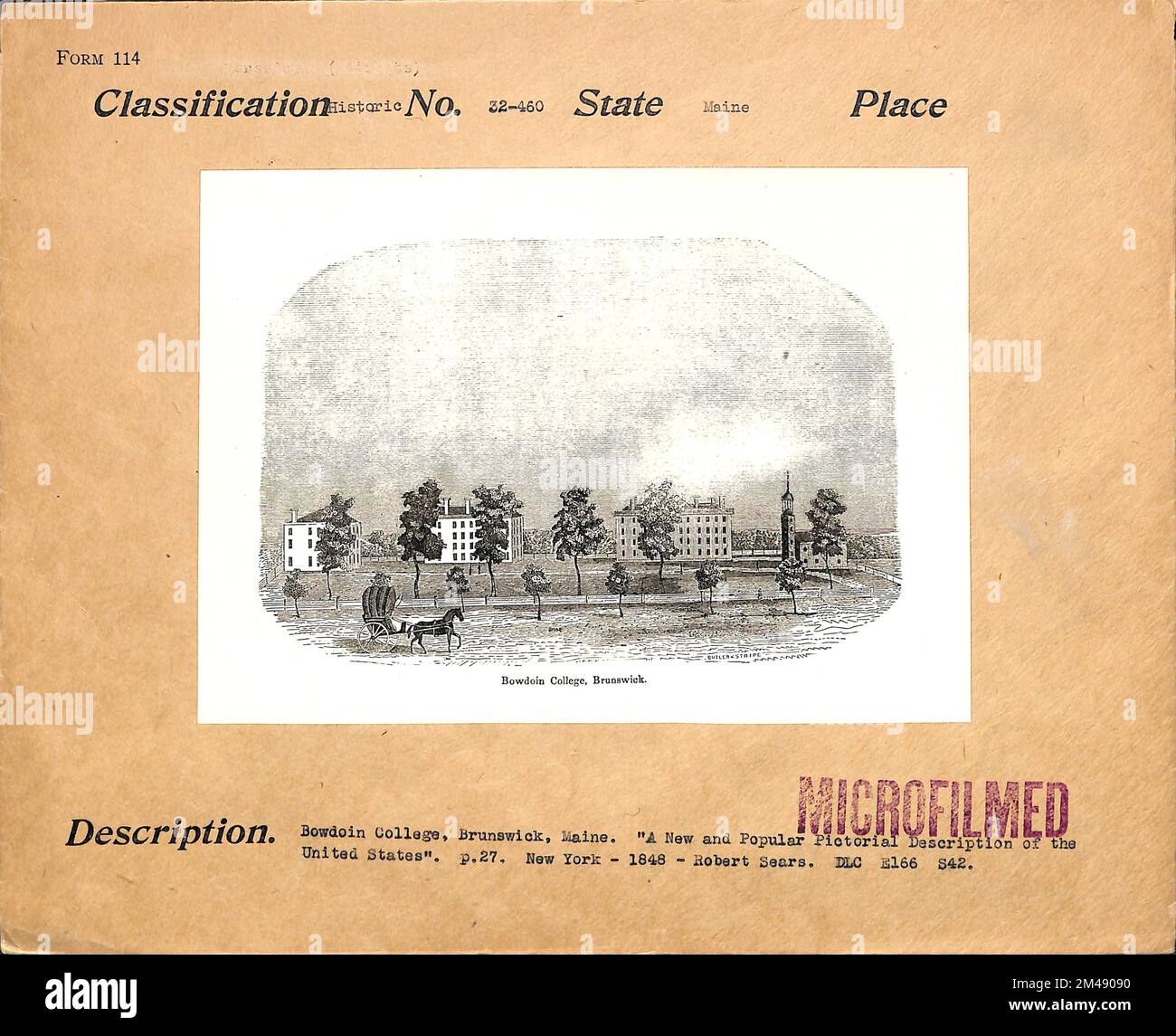 Bowdoin College, Brunswick, Maine. Légende originale : Bowdoin College, Brunswick, Maine. 'Une nouvelle et populaire description du Pictorial des États-Unis'. P.27. New York - 1948 - Robert Sears. État: Maine. Banque D'Images