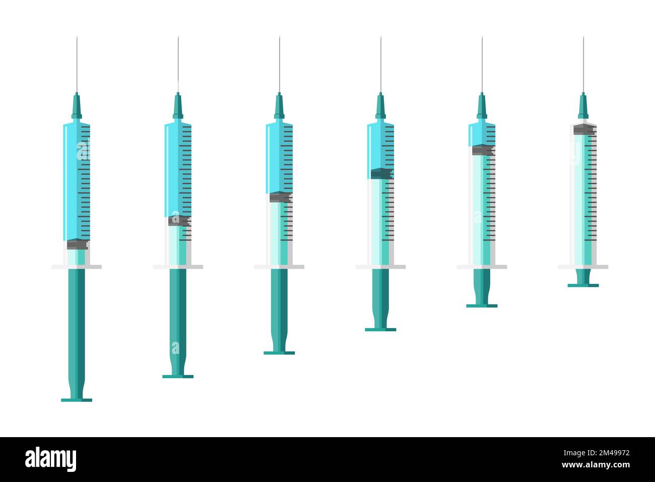 Jeu de dispositifs d'application pour seringues à usage médical. Seringues d'injection de médicaments vides et remplies de liquide. Collecte des injections sous-cutanées et intramusculaires. Vaccin de soins et de traitement. Vecteur Illustration de Vecteur