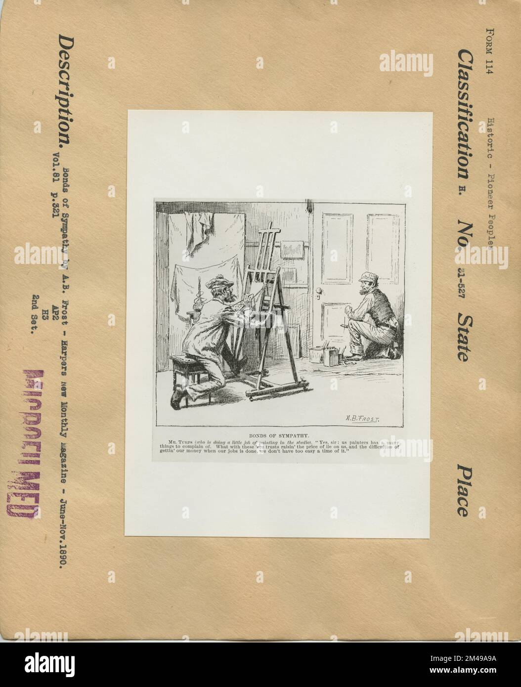 Liens de sympathie de A. B. Frost. Légende originale : les liens de sympathie de A. B. Frost. Nouveau magazine mensuel Harpers, juin-novembre 1890, vol. 81, p. 321. Banque D'Images