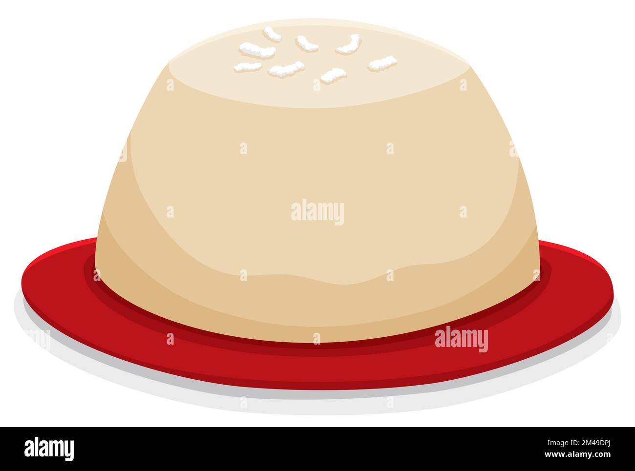 Savoureuse crème de noix de coco servie dans une assiette rouge prête à l'emploi. Design de style dessin animé. Illustration de Vecteur