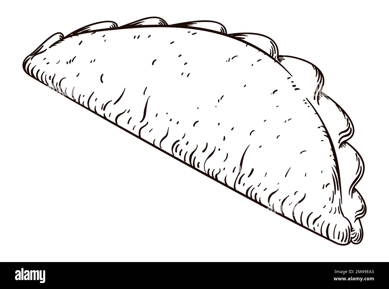 Vue savoureuse sur une empanada de style dessiné à la main, isolée sur fond blanc. Illustration de Vecteur
