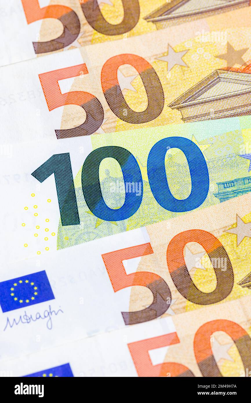 Billets de banque, billets de banque, billet de 100 euros, billets de 50 euros Banque D'Images