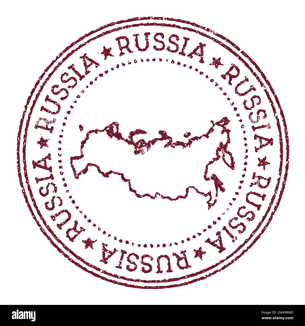 Timbre rond en caoutchouc russe avec carte des pays. Timbre passeport rouge vintage avec texte circulaire et étoiles, illustration vectorielle. Illustration de Vecteur