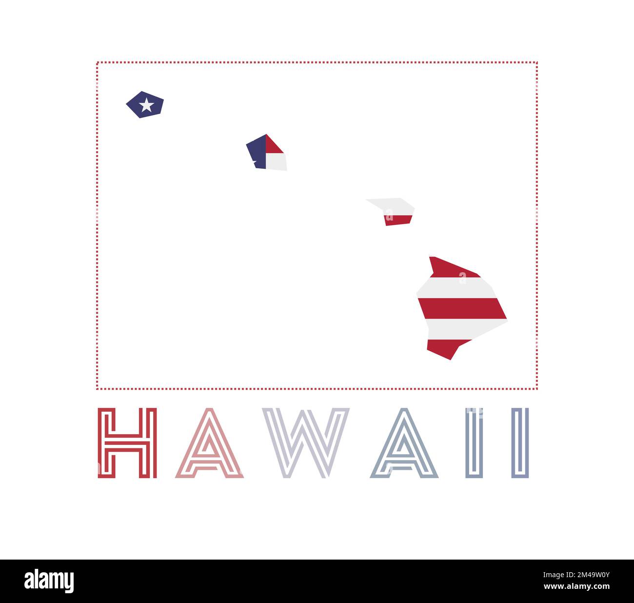 Logo Hawaii. Carte d'Hawaï avec le nom de l'État américain et le drapeau. Illustration vectorielle impressionnante. Illustration de Vecteur