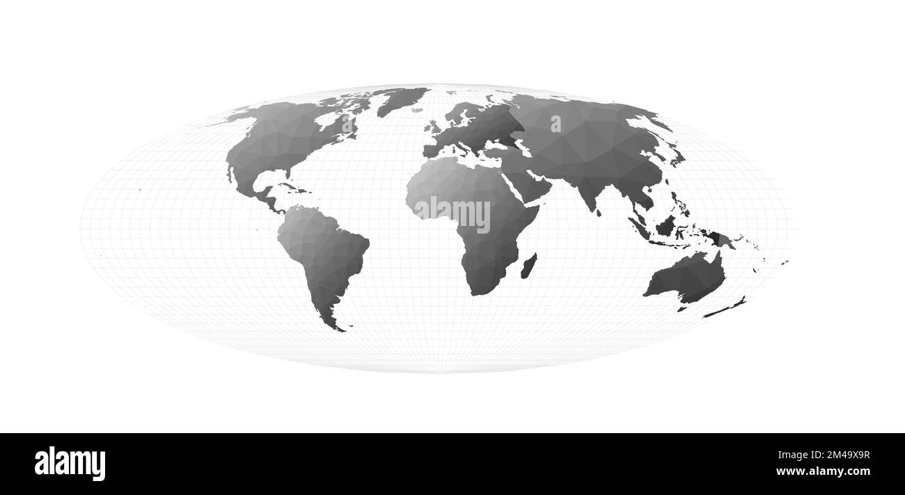 Carte du monde de style poly bas. Projection Bromley. Illustration vectorielle authentique. Illustration de Vecteur