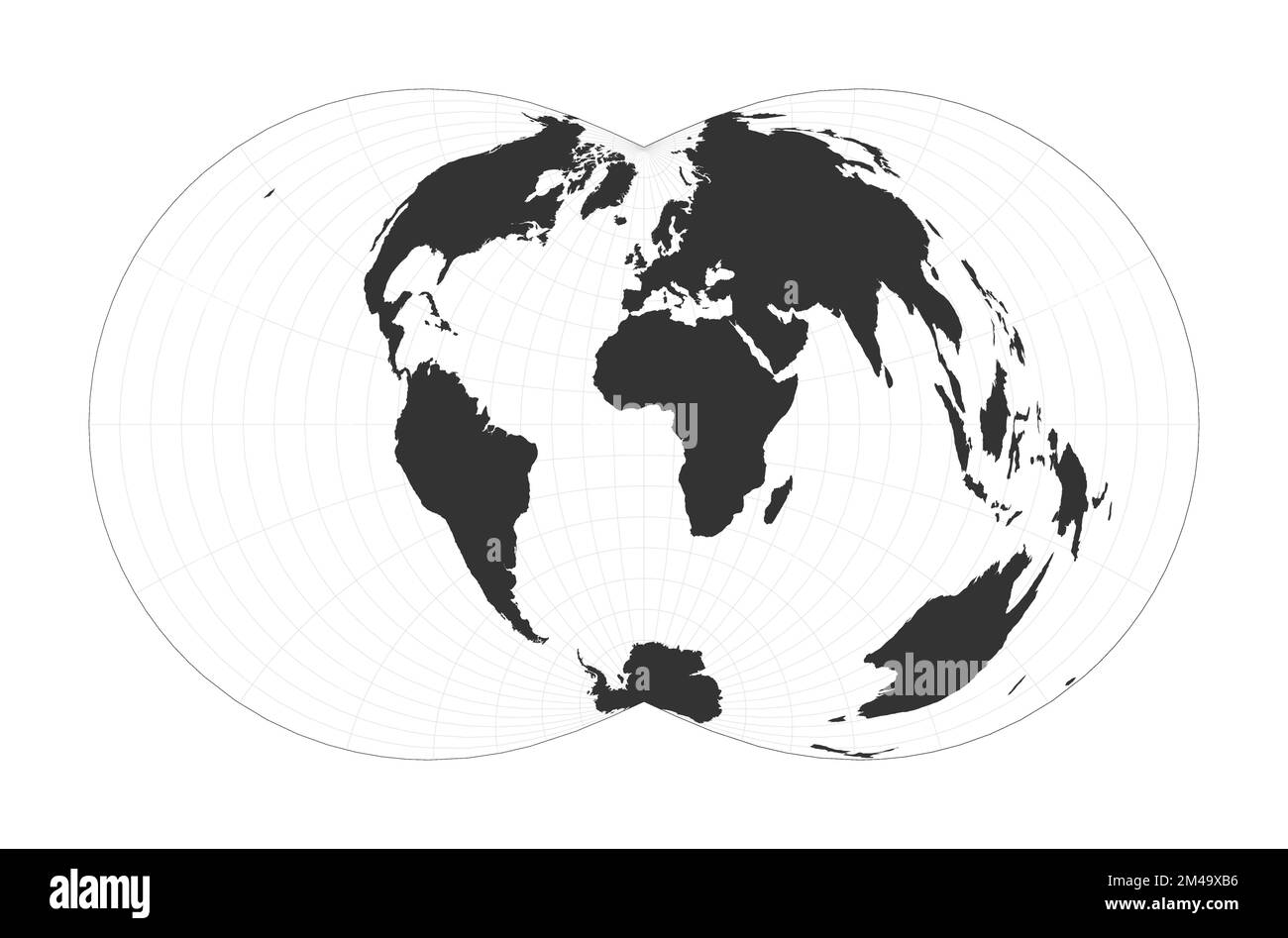 Carte du monde. Projection polyconique rectangulaire (War Office). Globe avec latitude et longitude nettes. Illustration de Vecteur