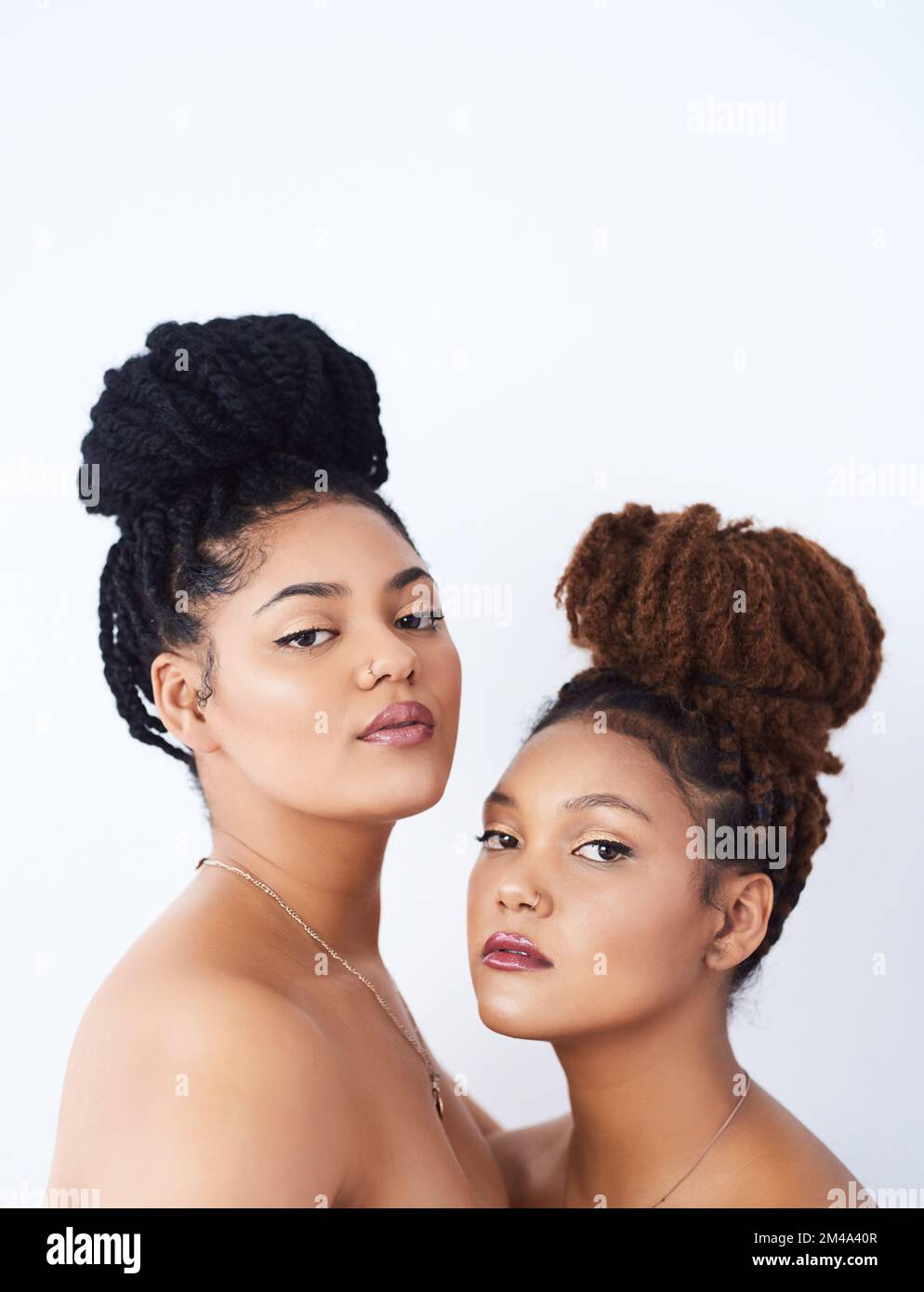 Nous devons tous garder la nature. Photo de studio de deux jeunes femmes qui se posent sur un fond gris. Banque D'Images