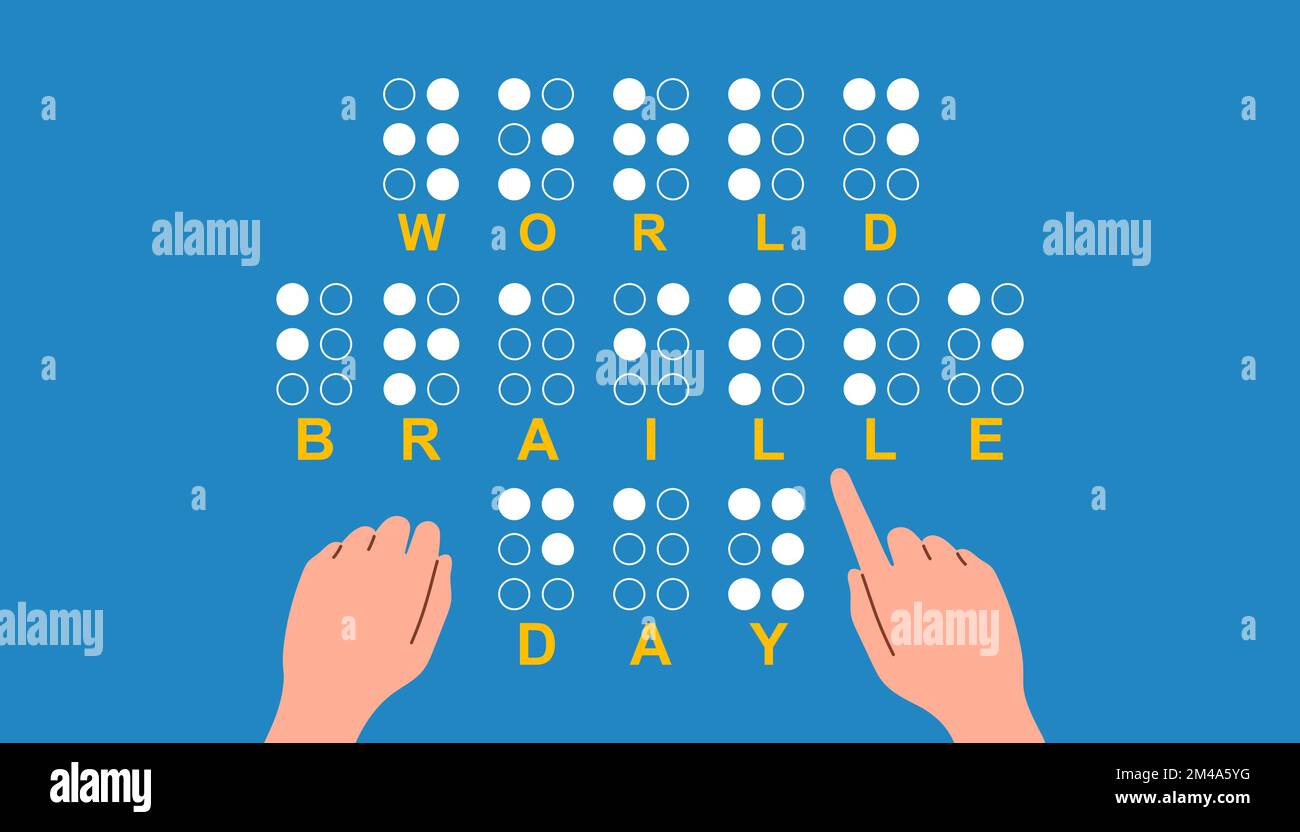 Journée mondiale du braille. Alphabet pour les aveugles, lecture de codes en braille. 4 janvier symbole vectoriel plat. Illustration de Vecteur