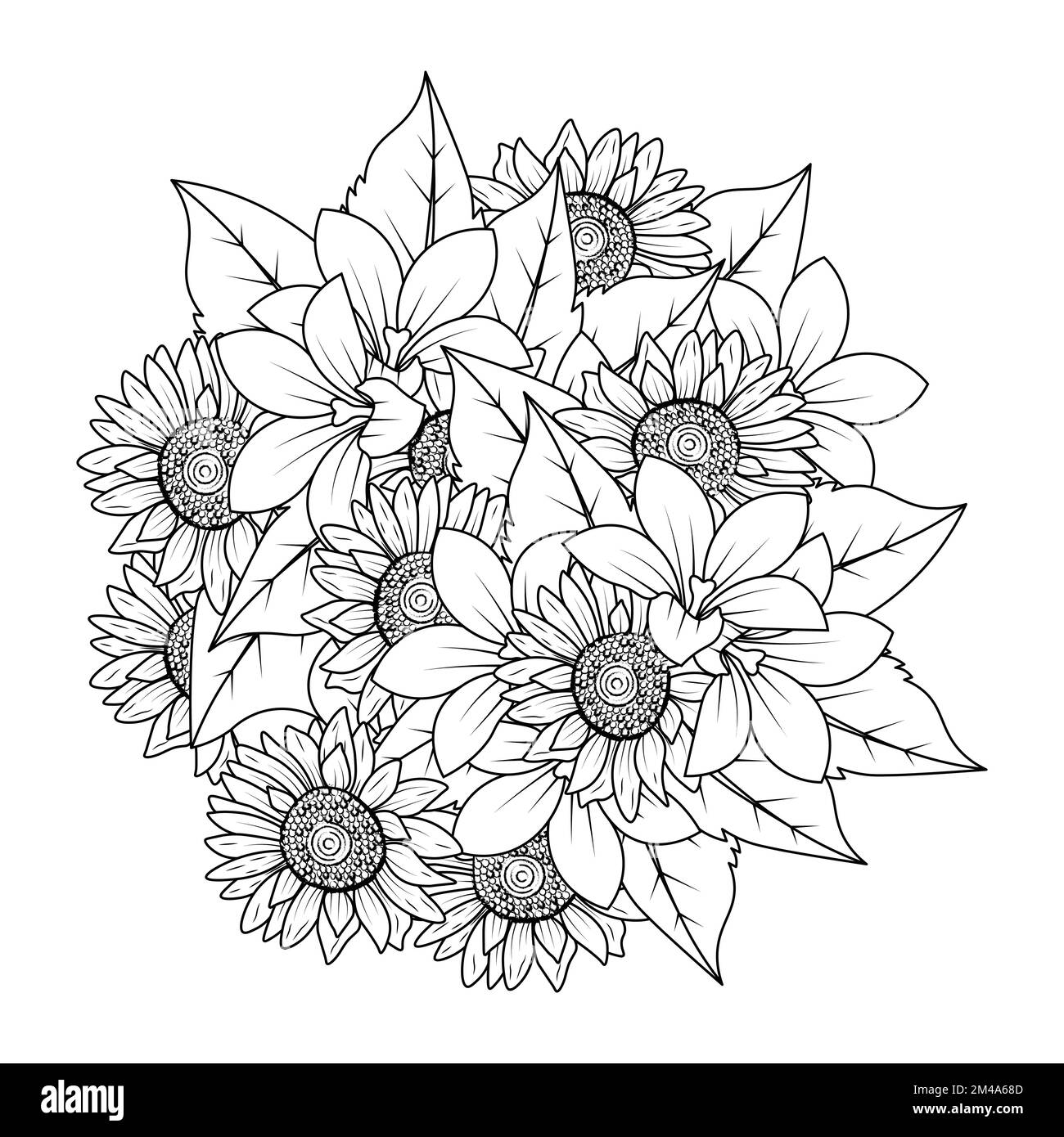 motif de tournesol à motif vectoriel d'art avec page de coloriage d'art au trait et crayon simple dessin facile d'esquisses Illustration de Vecteur
