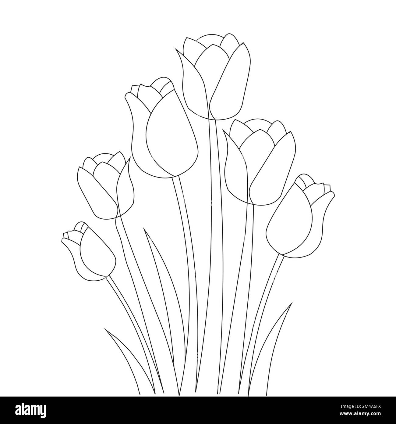 design de page de coloriage de fleur d'art en ligne tulipe pour l'impression d'un modèle de trait noir continu Illustration de Vecteur