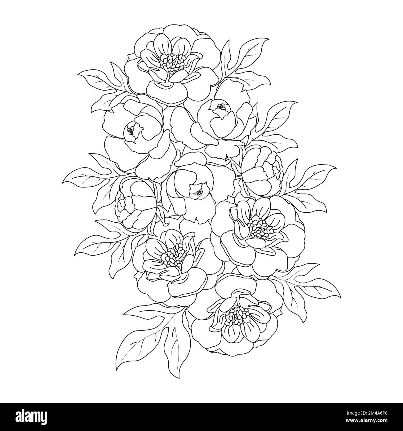 belle page de coloriage de fleurs avec dessin au crayon détaillé dans le graphique vectoriel de l'art au trait Illustration de Vecteur