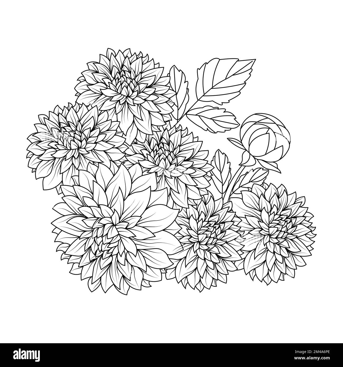 dahlia fleur illustration avec trait de crayon dans l'art doodle design de coloriage page design Illustration de Vecteur