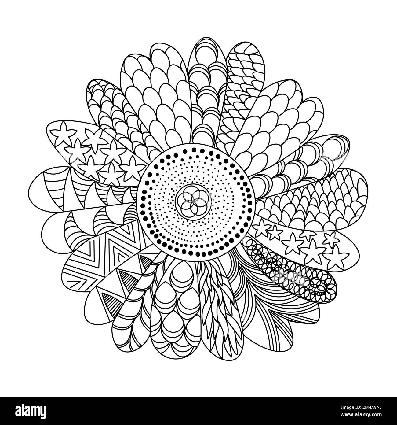 tournesol de zentangle coloriage page avec décoration fleur de fond design illustration Illustration de Vecteur