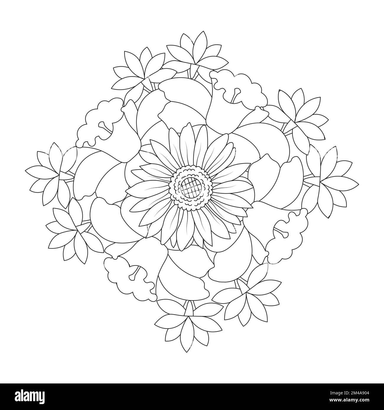 belle page de coloriage de fleurs avec dessin au crayon détaillé dans le graphique vectoriel de l'art au trait Illustration de Vecteur