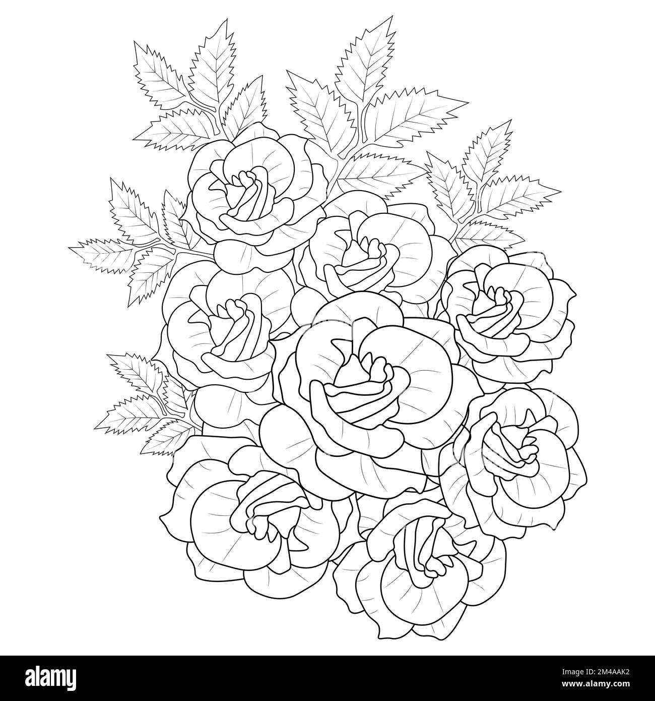 page de livre de coloriage pour adulte avec illustration rose avec feuilles et dessin au crayon Illustration de Vecteur