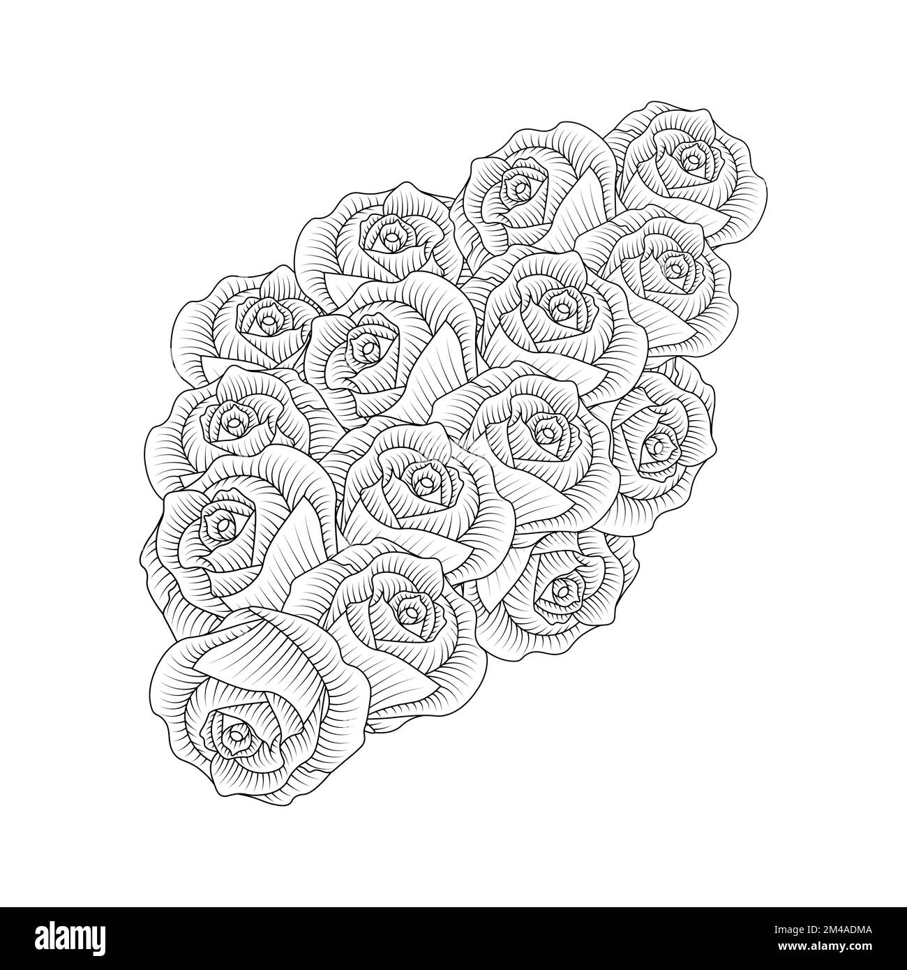 red roses fleur coloriage page ligne dessin avec illustration décorative anti stress Illustration de Vecteur