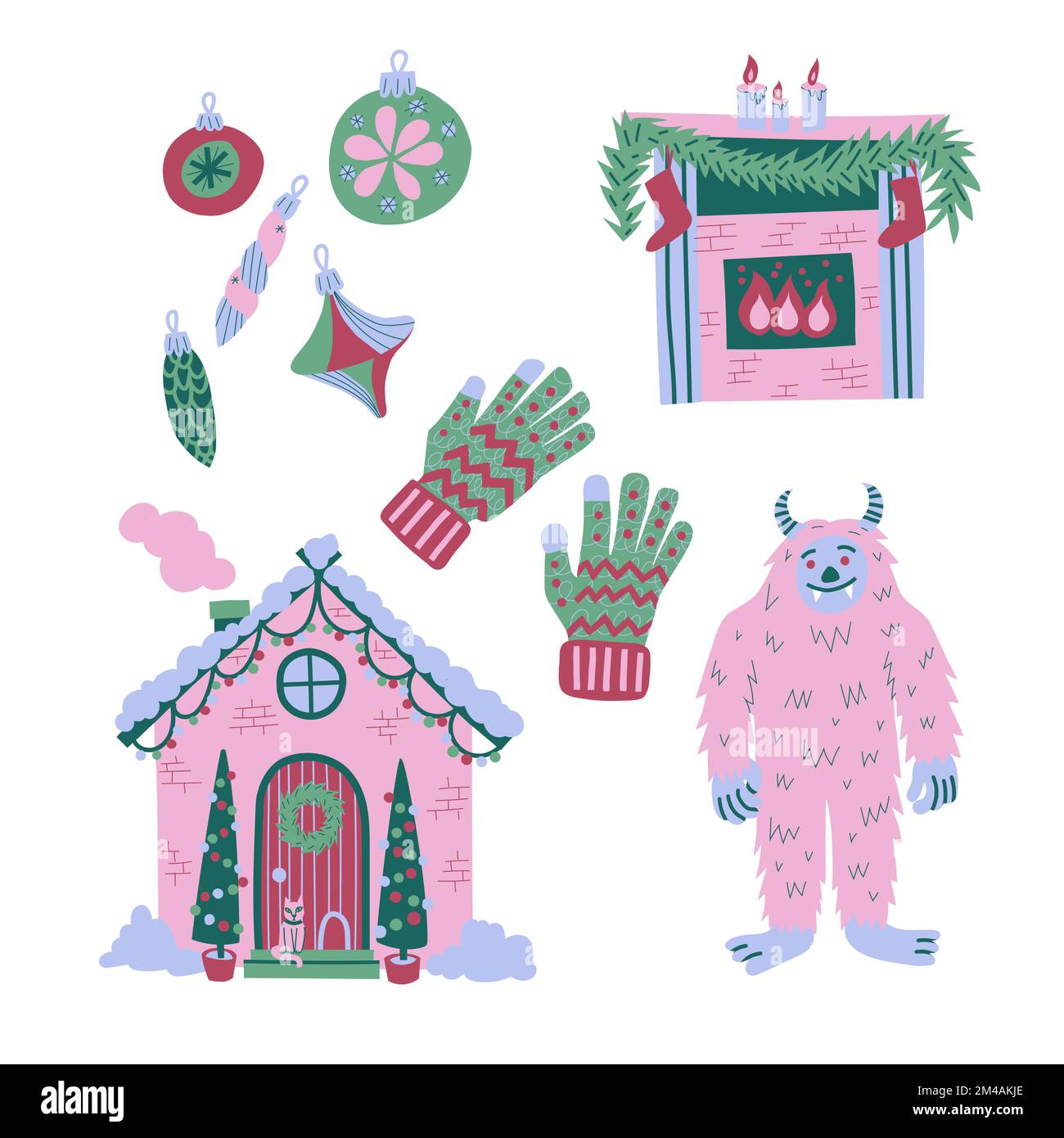 Ensemble d'éléments de Noël Illustration de Vecteur