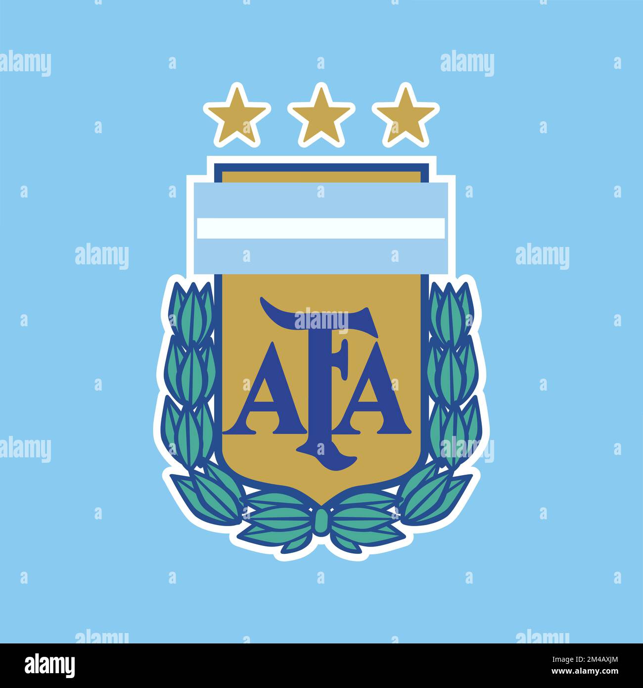 Nouveau bouclier de l'AFA. Association Argentine de football. Troisième étoile. Championnat remporté par l'équipe nationale lors de la coupe du monde de la FIFA, Qatar 2022. Illustration de Vecteur