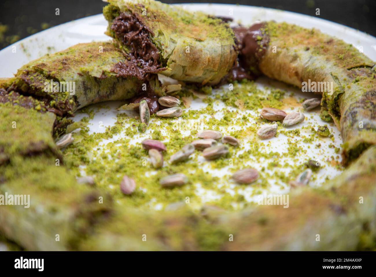 Délicieux dessert turc traditionnel Katmer de Gaziantep - pistache verte Banque D'Images