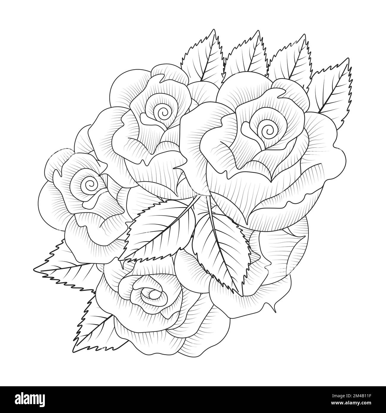 fleurs rose illustration de la page de coloriage adulte ligne art doodle fleur sauvage contour Illustration de Vecteur