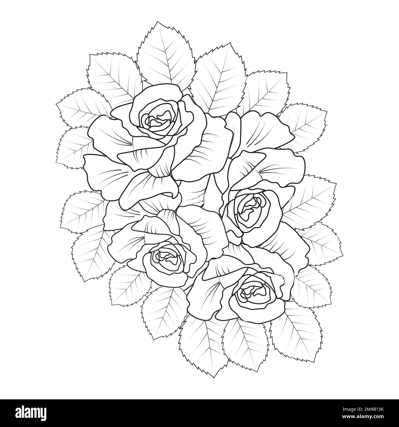 fleurs rose illustration de la page de coloriage adulte ligne art doodle fleur sauvage contour Illustration de Vecteur