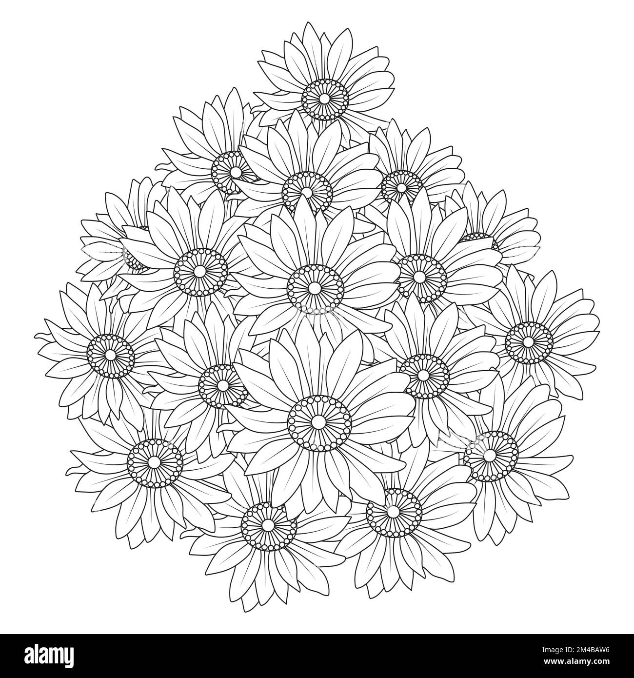 tournesol dessin ligne art vecteur noir et blanc anti stress coloriage fleur pour adulte Illustration de Vecteur
