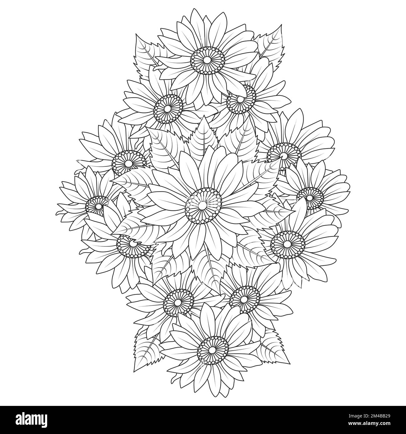 tournesol dessin ligne art vecteur noir et blanc anti stress coloriage fleur pour adulte Illustration de Vecteur