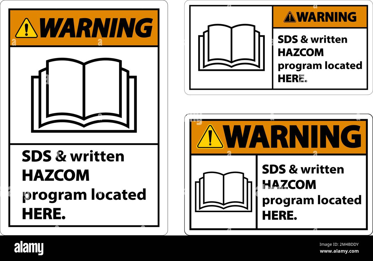 Avertissement SDS et HazCom se trouvent ici affiche sur fond blanc Illustration de Vecteur