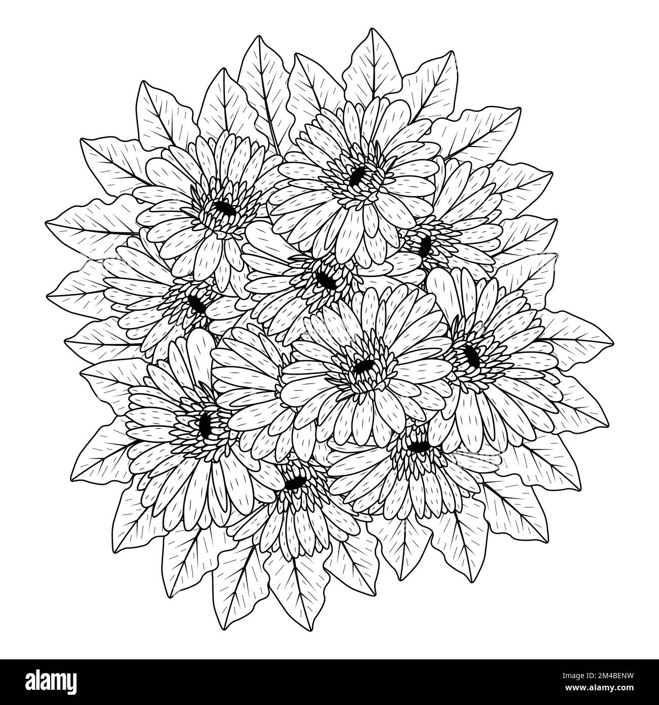 belles fleurs de gerbera marguerite coloriage page dessin détaillé en vecteur graphique de l'art de ligne Illustration de Vecteur