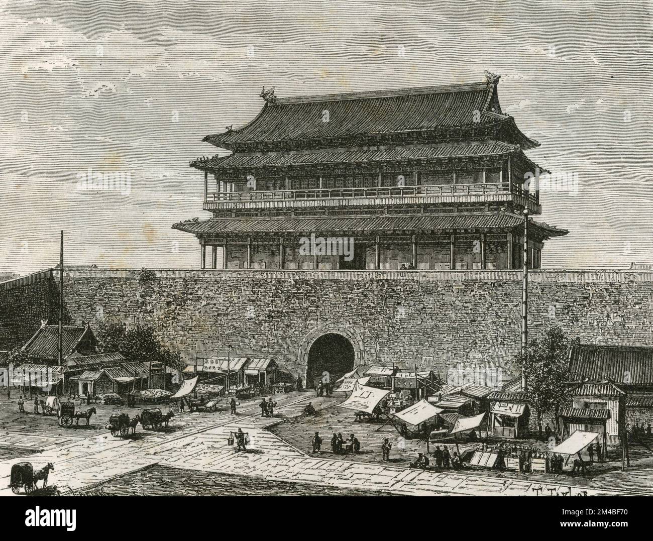 La porte de Chien-Men à Beijing, Chine, illustration 1871 Banque D'Images