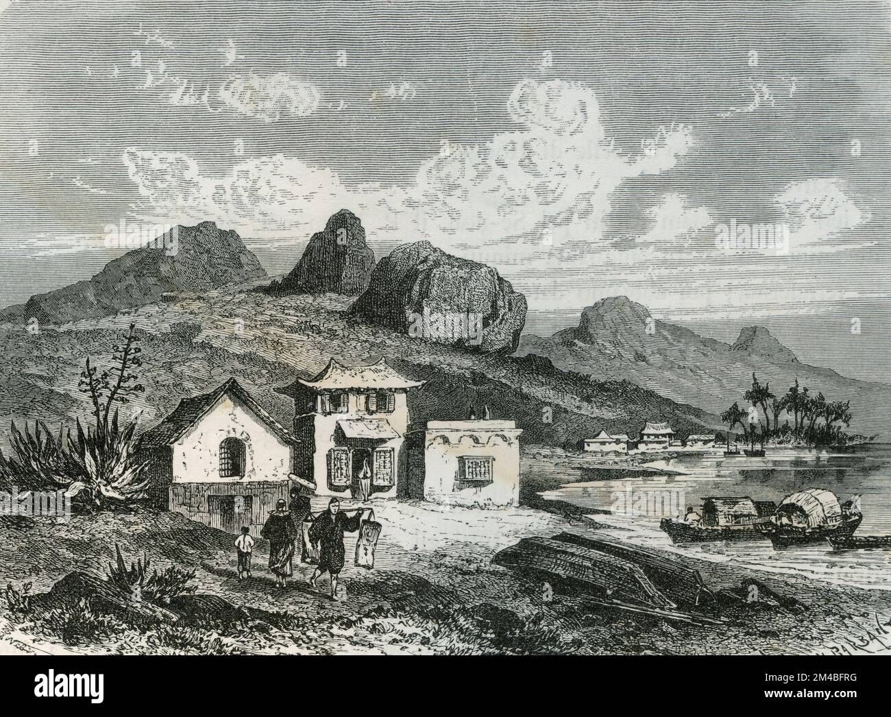 Église et mission catholique à Sai-kung, Chine, illustration 1871 Banque D'Images