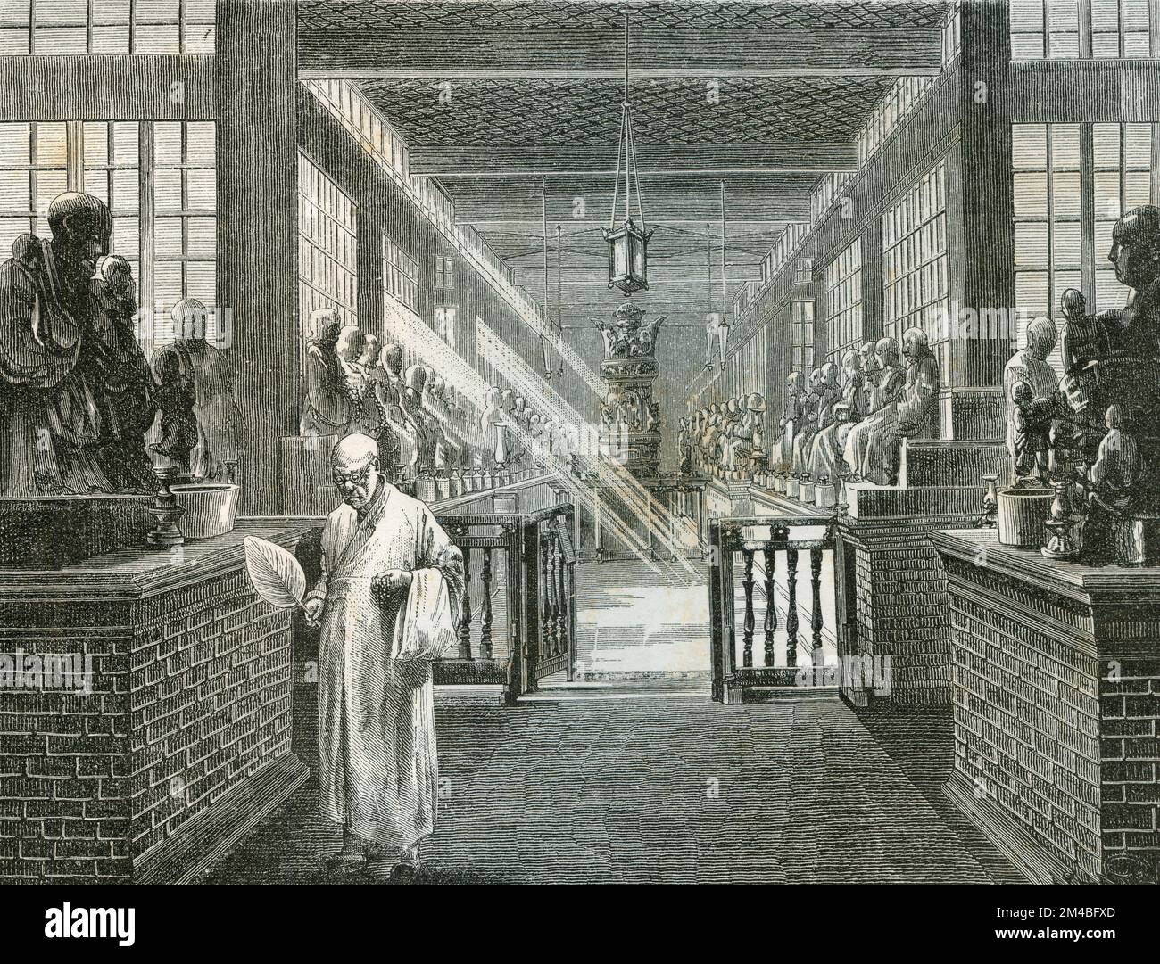 Le Temple des cinq cents dieux de Canton, Chine, illustration 1871 Banque D'Images