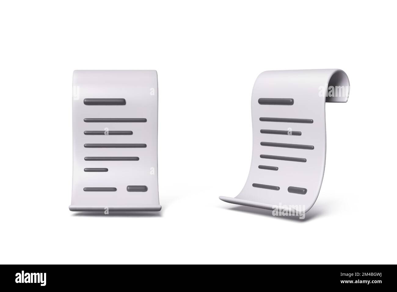 3D facture financière d'achat. Chèque de paiement papier. Formulaires de reçu à la caisse pour transfert à l'acheteur ou au client. Illustration vectorielle isolée sur la merde Illustration de Vecteur