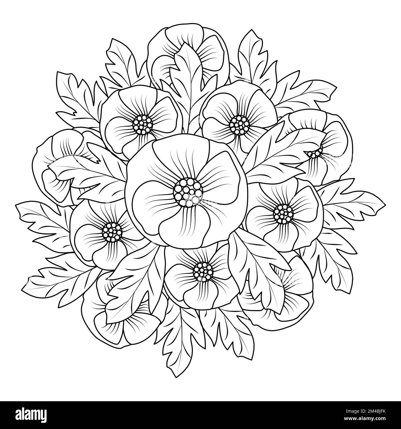 belle page de coloriage de fleurs avec dessin au crayon détaillé dans le graphique vectoriel de l'art au trait Illustration de Vecteur