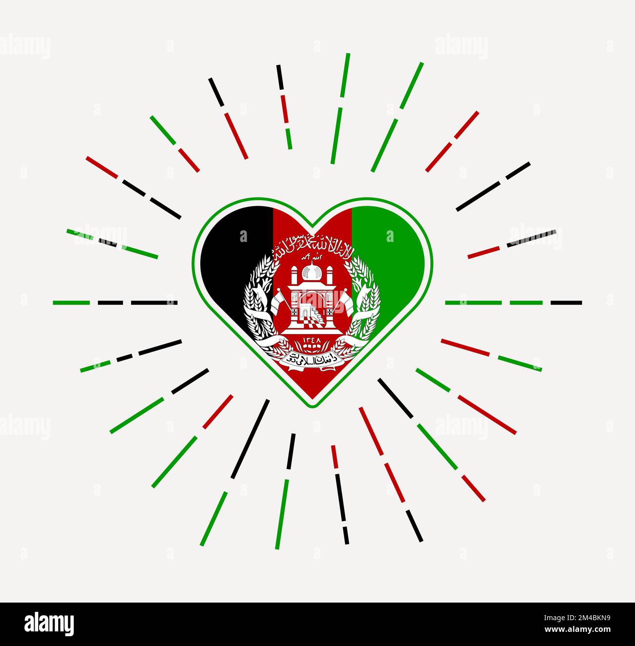 Afghanistan coeur avec drapeau du pays. Sunburst autour de l'Afghanistan coeur signe. Illustration vectorielle. Illustration de Vecteur