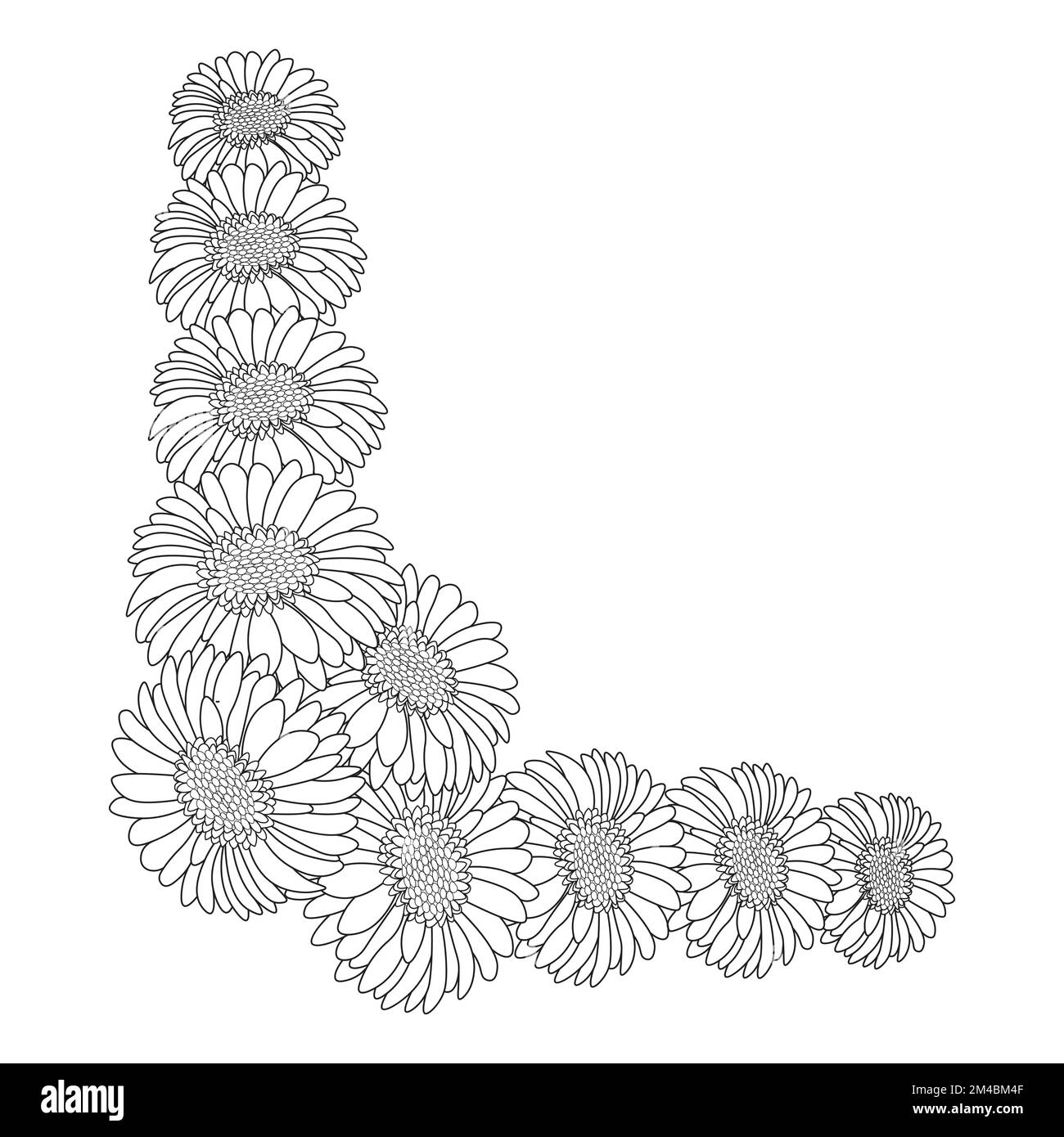 rose gerbera marguerite belles fleurs coloriage page dessin détaillé dans le graphique vectoriel de l'art de ligne Illustration de Vecteur