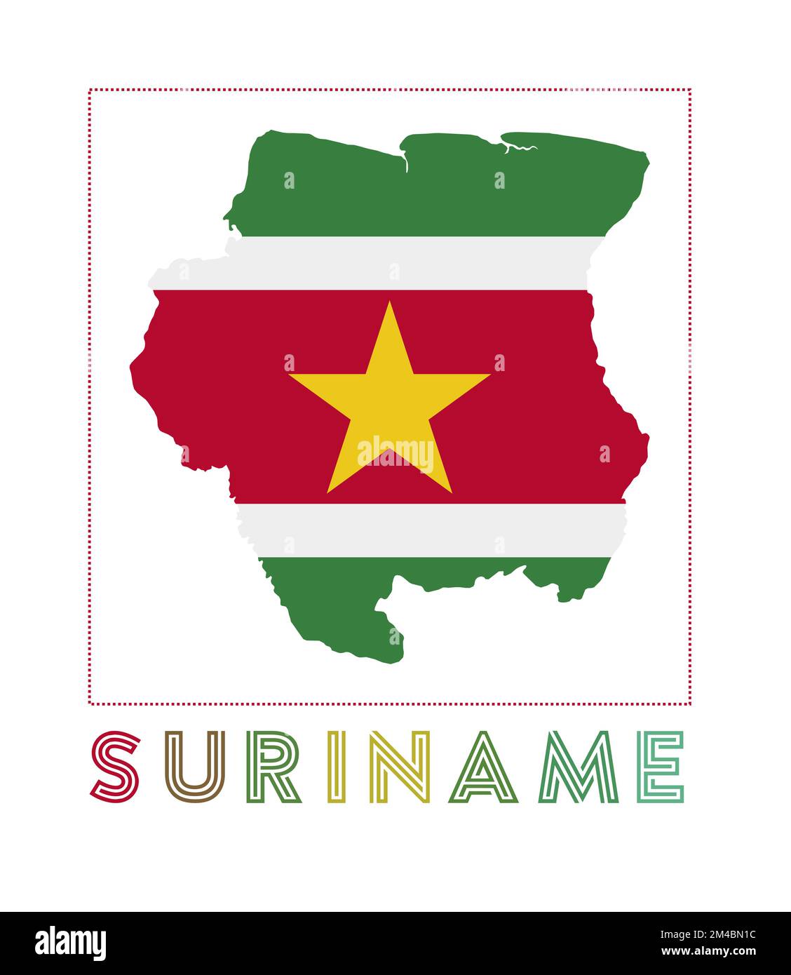 Logo Suriname. Carte du Suriname avec nom du pays et drapeau. Illustration vectorielle élégante. Illustration de Vecteur