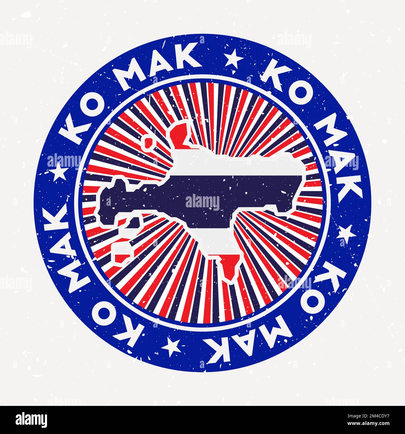 Timbre rond Ko Mak. Logo de l'île avec drapeau. Badge vintage avec texte circulaire et étoiles, illustration vectorielle. Illustration de Vecteur