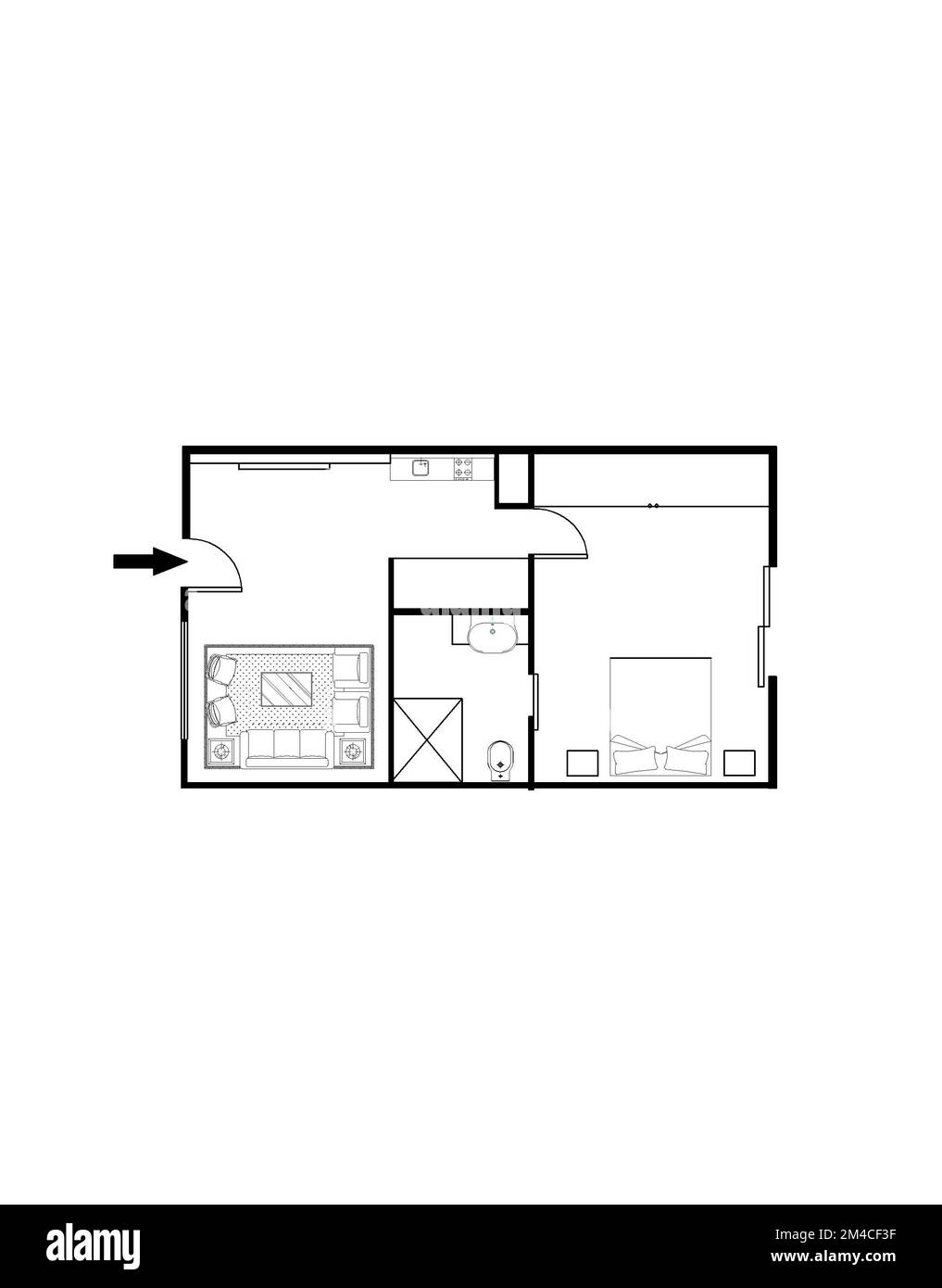 Plan d'étage de la maison noir et blanc, plan. Maison appartement avec mobilier. Plan d'étage d'un immeuble d'appartements. Plan d'étage inhabituel. Banque D'Images