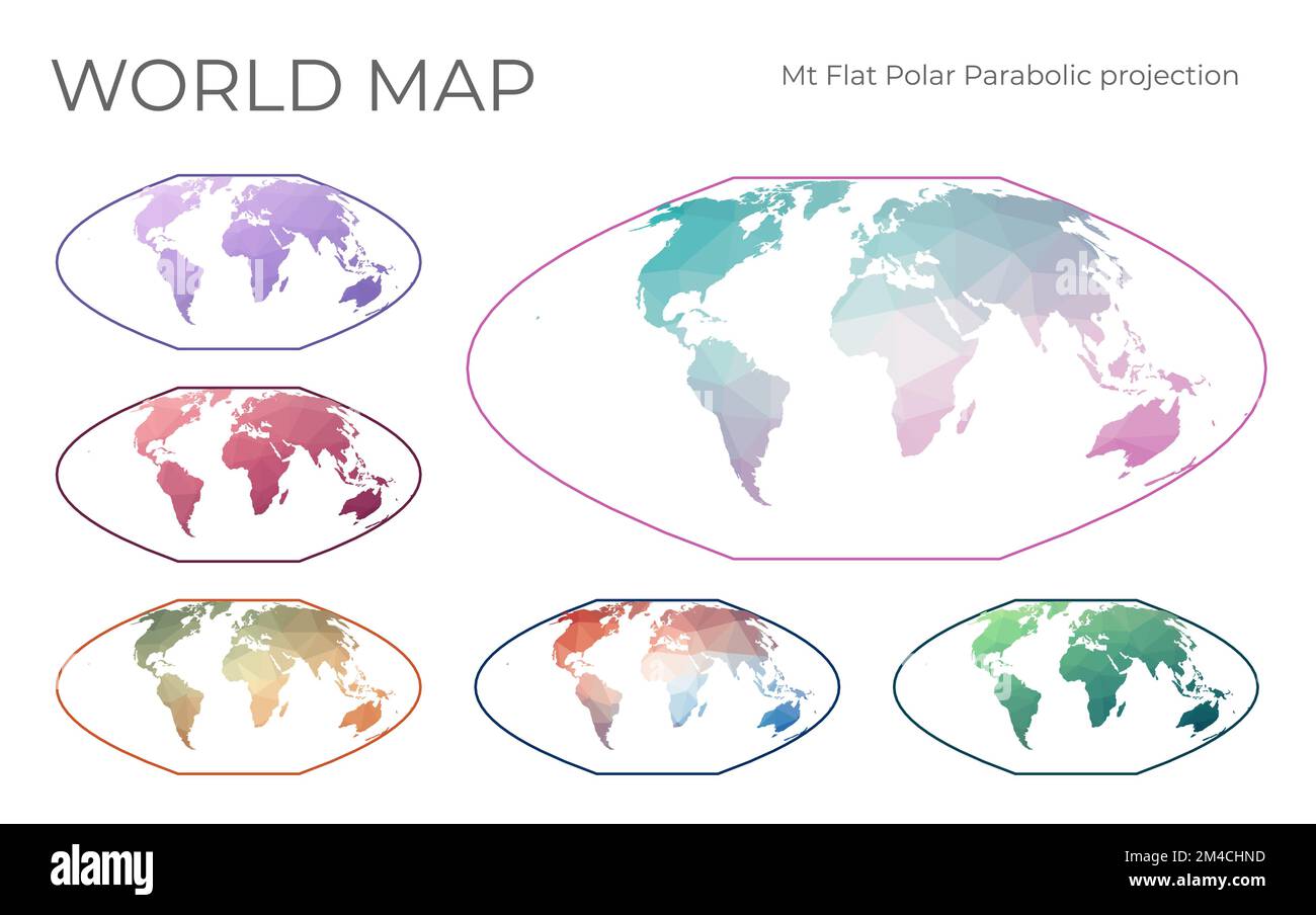 Jeu de cartes à faible Poly World. McBryde-Thomas projection parabolique à surface égale et polaire plate pseudokylindrique. Collection de cartes du monde en style géométrique. Illustration de Vecteur