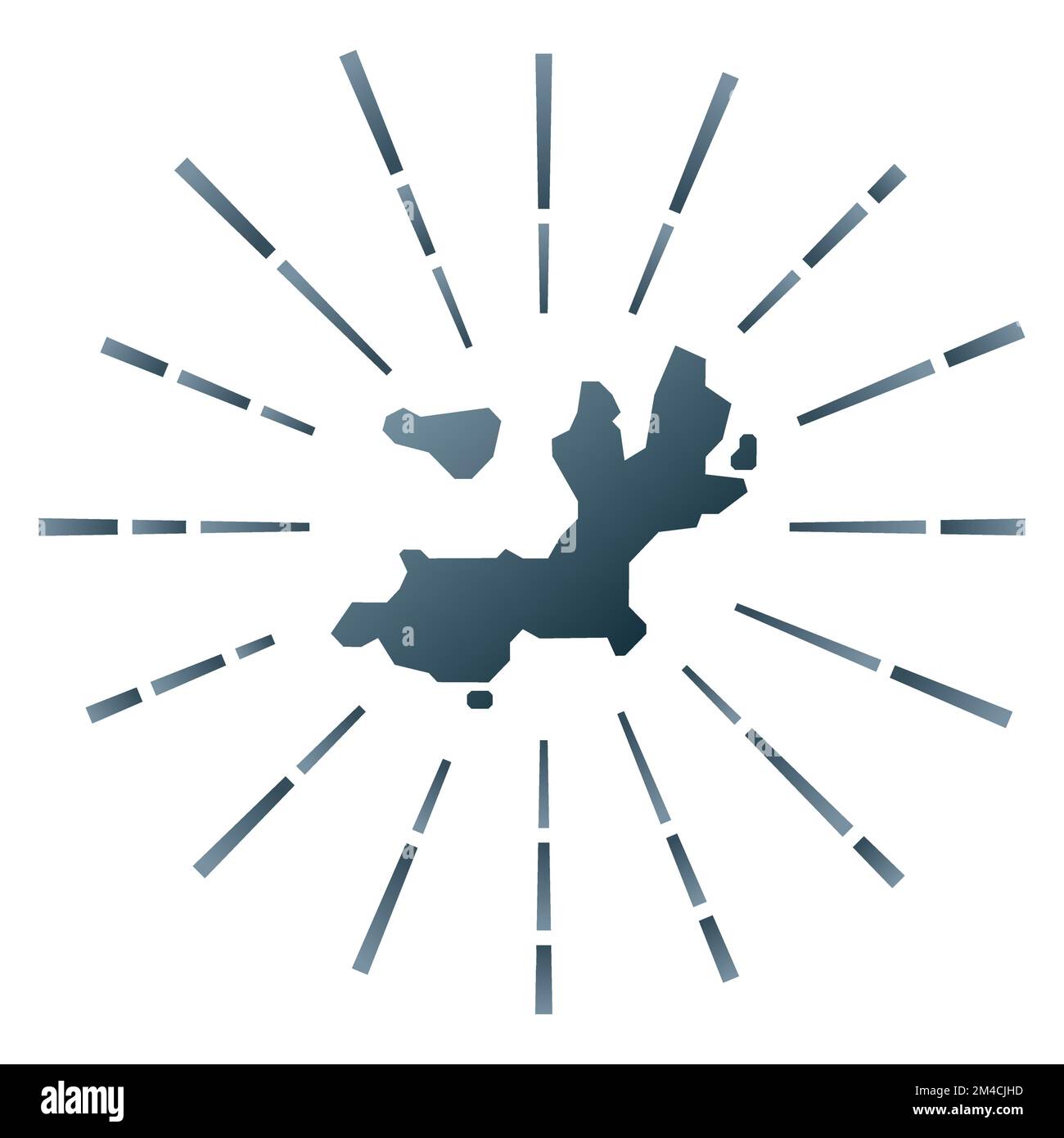 Rafale de soleil dégradée de Terre-de-Haut Island. Carte de l'île avec des rayons étoilés colorés. Illustration de Vecteur