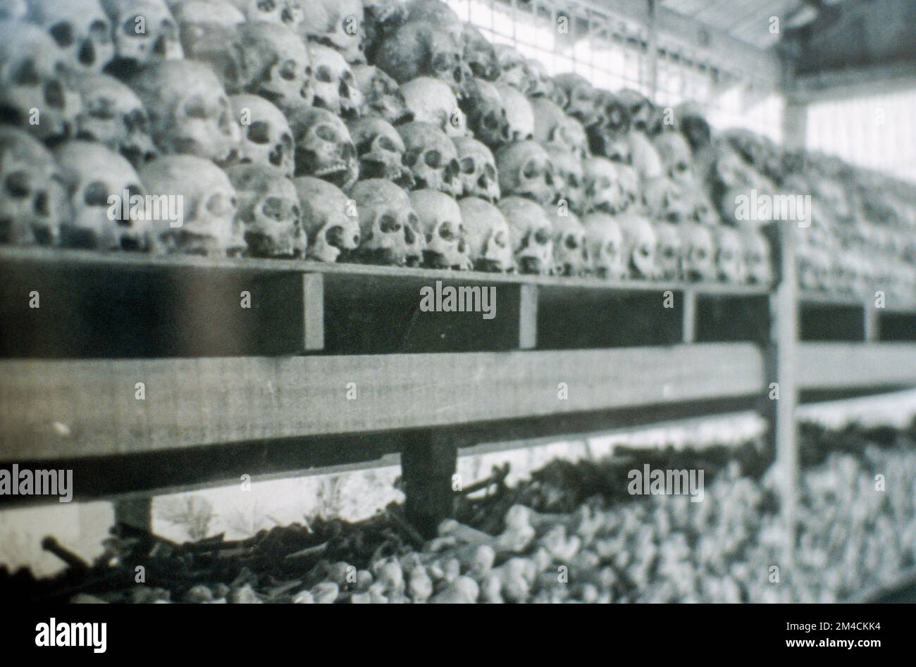 Photographies de crânes de victimes exposées au Musée du génocide de Tuol Sleng, ancienne école secondaire de proies de Tuol Svay utilisée comme prison de sécurité 21, S-21, par TH Banque D'Images